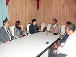 THA Chief Secretary Orville London presides at a meeting with members of the constitution commission and the Assembly at the Calder Hall Administrative Complex on Tuesday. (26th March 2013) Legal Affairs Minister Prakash Ramadar sits on London’s right. Others in photo from left as Dr Hamid Ghany, Registrar General Karen Bridgewater, Deputy Chief Secretary Tracy Davidson-Celestine and Senior Legal Counsel Alvin Pascall. Photo courtesy THA Information Dept.