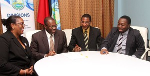 Officials attend the signing of the 199-year lease that will allow the Industrial Court of Trinidad and Tobago to operate in Tobago. In photo, from left, are court systems administrator Youland Robinson, Tobago House of Assembly (THA) Chief Administrator Raye Sandy, Industrial Court registrar Noel Inniss and THA legal officer Kimba Anderson. Photo courtesy THA Info Dept