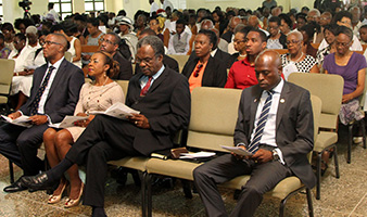 Secretary of the Division of Education, Youth Affairs, and Sport Huey Cadette, right, joined THA Chief Secretary Orville London at the Grand Anniversary Service.