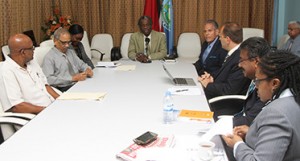 THA Chief Secretary Orville London, centre, chairs the meeting between officials of the THA and CAL at the Administrative Complex, Calder Hall, Tobago on Tuesday (July 14, 2015). 