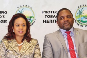 Unit Trust Corporation’s Vice President of Advisory Services-Ms Amoy Van Lowe and Secretary of Finance and Enterprise Development, Assemblyman Joel Jack at UTC’s Calypso Macro Index Fund Seminar held at the Victor E. Bruce Financial Complex yesterday.
