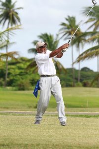 Former West Indies Cricketer Golfer Deryck Murray on the drive.